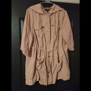 Torrid invisible button up shirt with hood and tie around waist